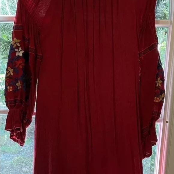 R Vioimos Women XL Red MIDI Floral Embroidery Bohemian Detail Rushed Long Sleeve - Picture 4 of 5